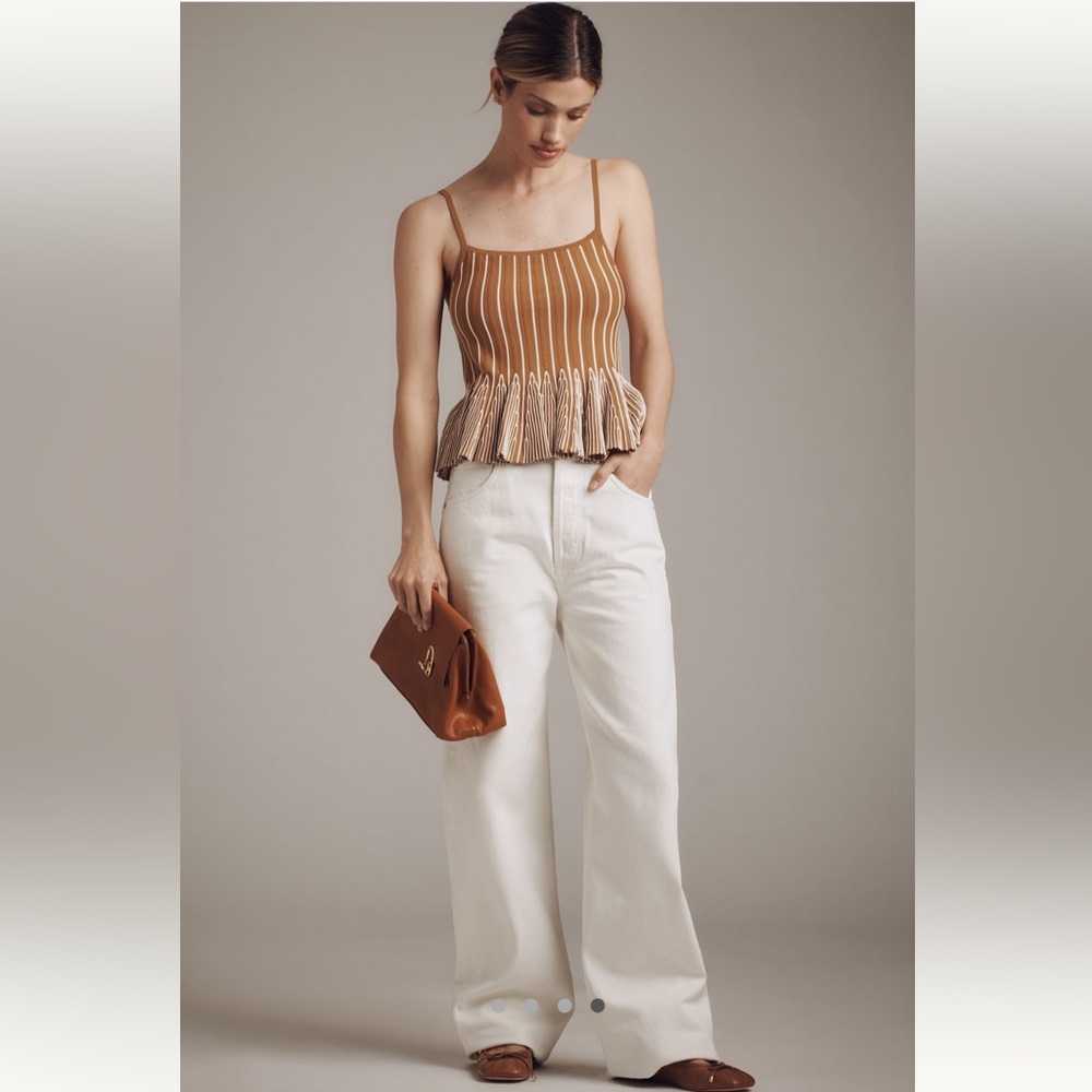 Maeve Ruffled Peplum Knit Tank Top Neutral Motif - Picture 5 of 9